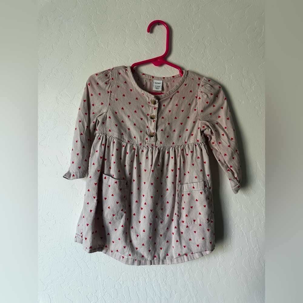 Old Navy Beige Dress with Red Hearts